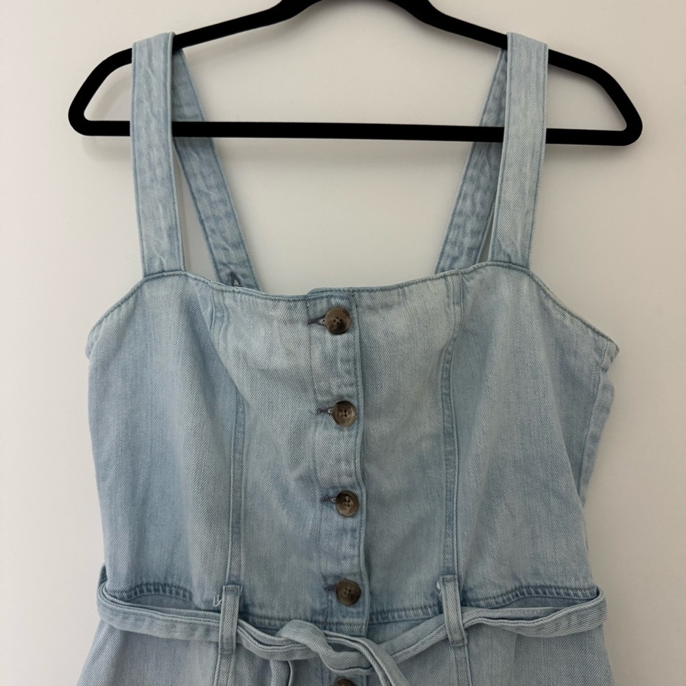 reformation light wash farrah denim knee-length button up dress - Picture 5 of 11